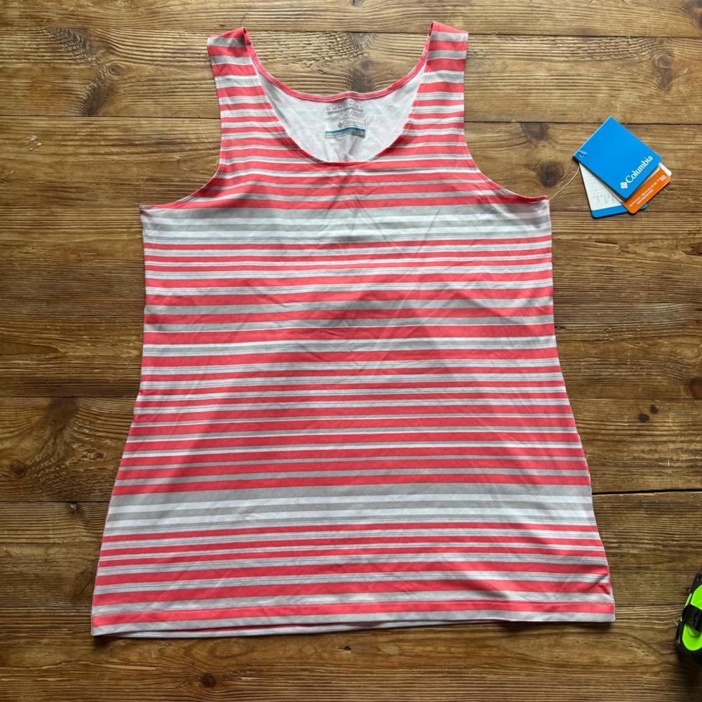 Columbia Omni-Wick Striped Tank Top Pink Grey UPF 50 Gorpcore Women's Small NWT
